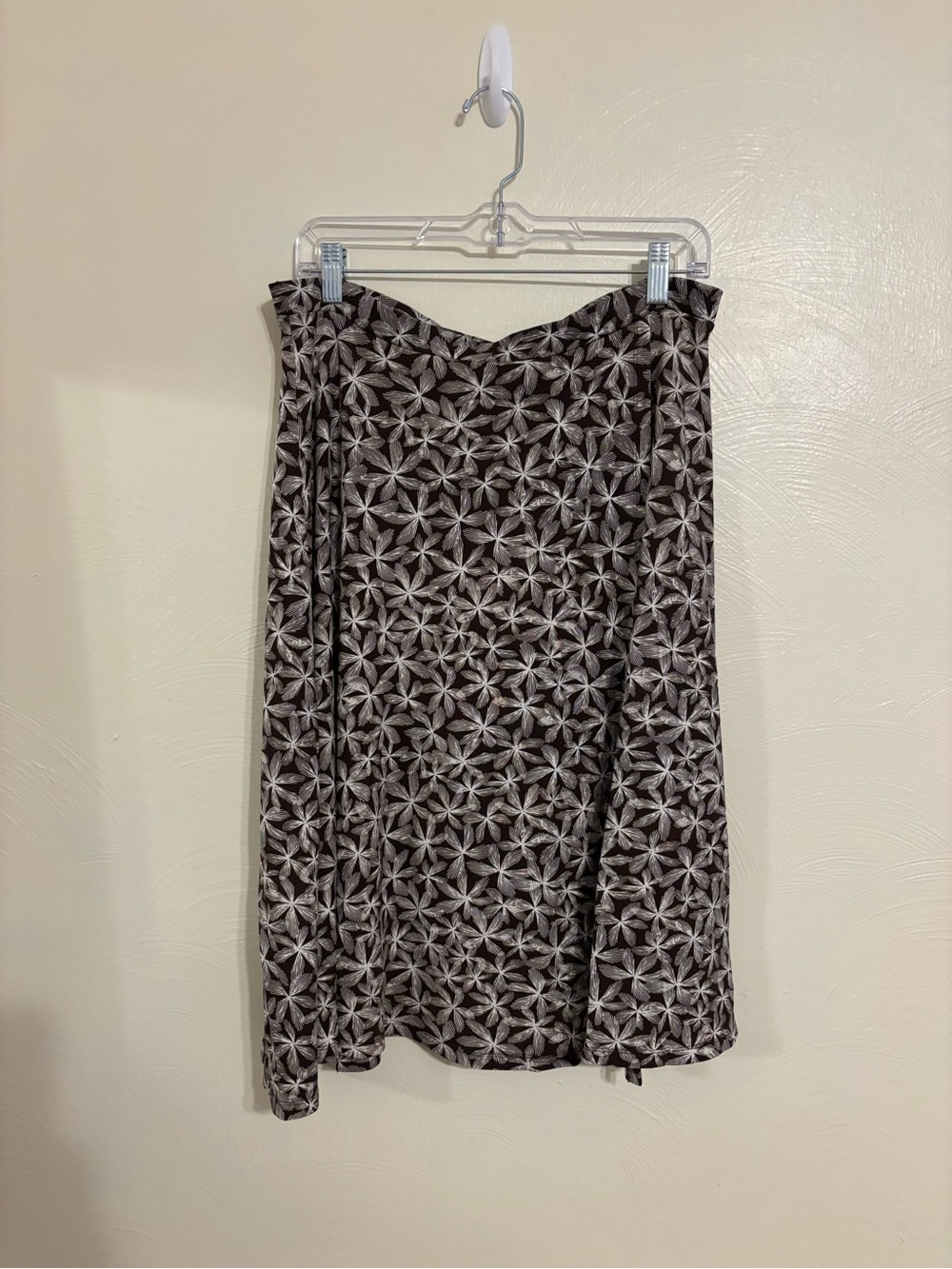 Talbots M Brown Cream Floral Stretch A-Line Midi Skirt